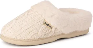 Dearfoams Women's Fuzzy Memory Foam Cable Knit Claire Clog House Slipper with Wide Widths