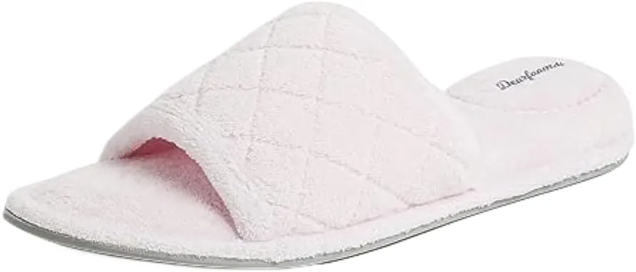 Dearfoams Women's Indoor Fuzzy Memory Foam Cloud Slip On Beatrice House Slide Slipper