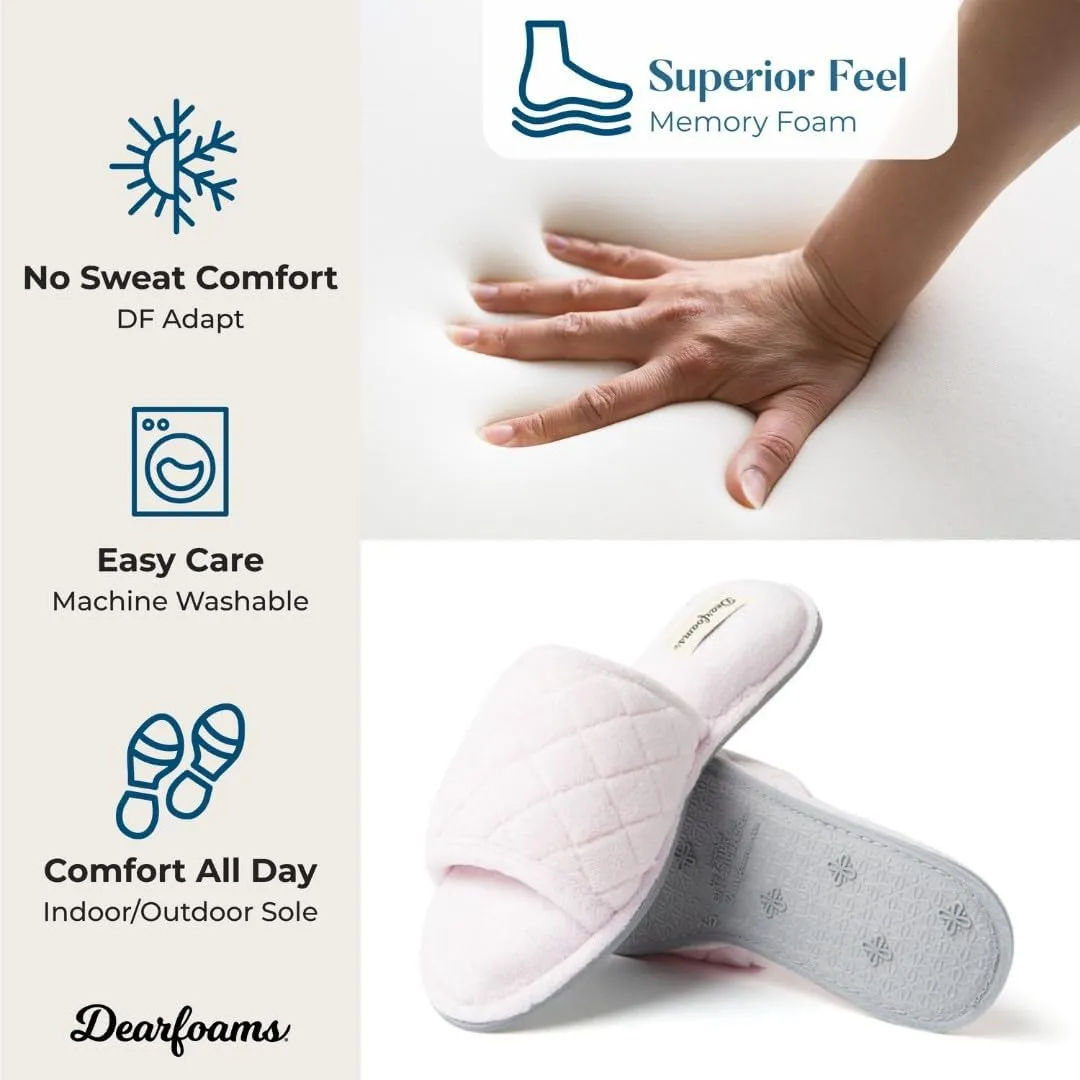 Dearfoams Women's Indoor Fuzzy Memory Foam Cloud Slip On Beatrice House Slide Slipper