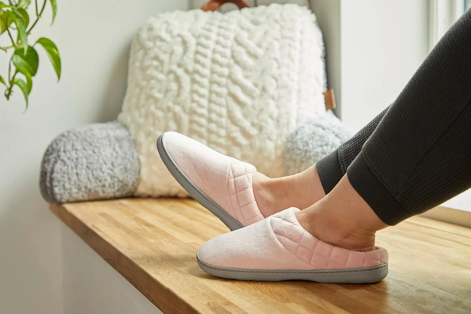 Dearfoams Women's Memory Foam Indoor Outdoor Darcy Velour Clog House Slipper with Wide Widths