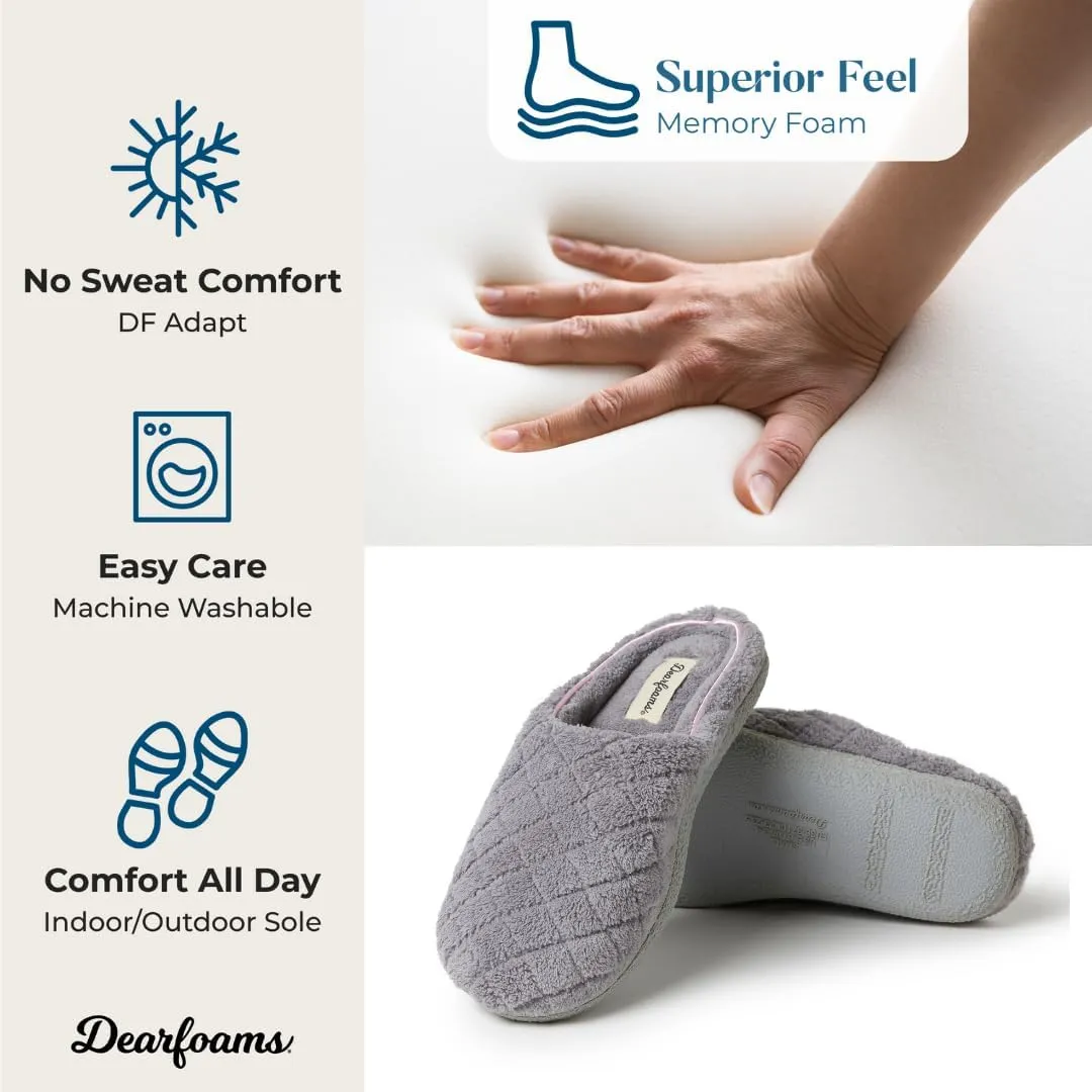 Dearfoams Women's Memory Foam Washable Leslie Clog House Slipper with Wide Widths