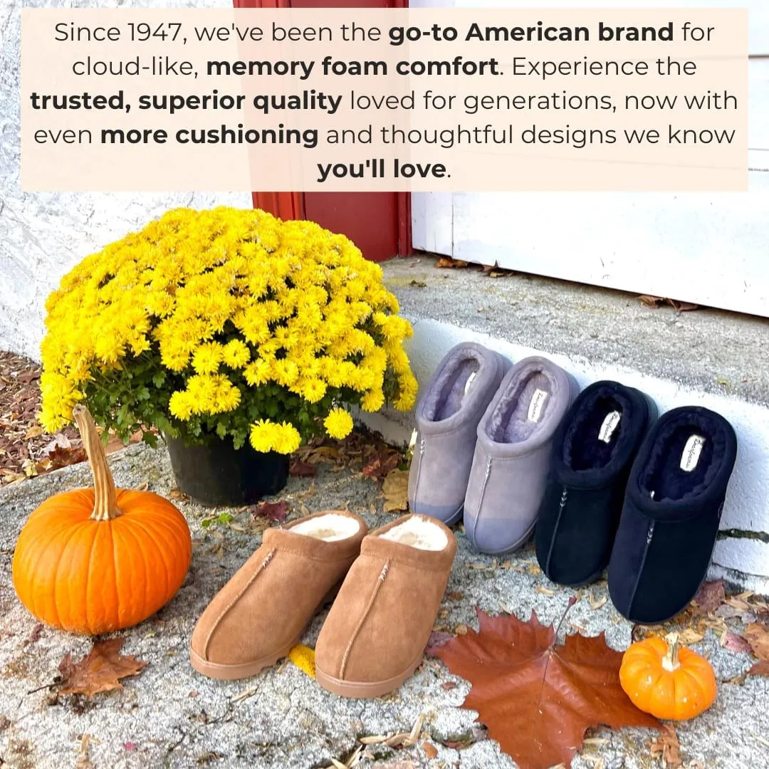 Dearfoams Women's Suede Indoor Outdoor Slip on Memory Foam House Doreen Clog Slippers