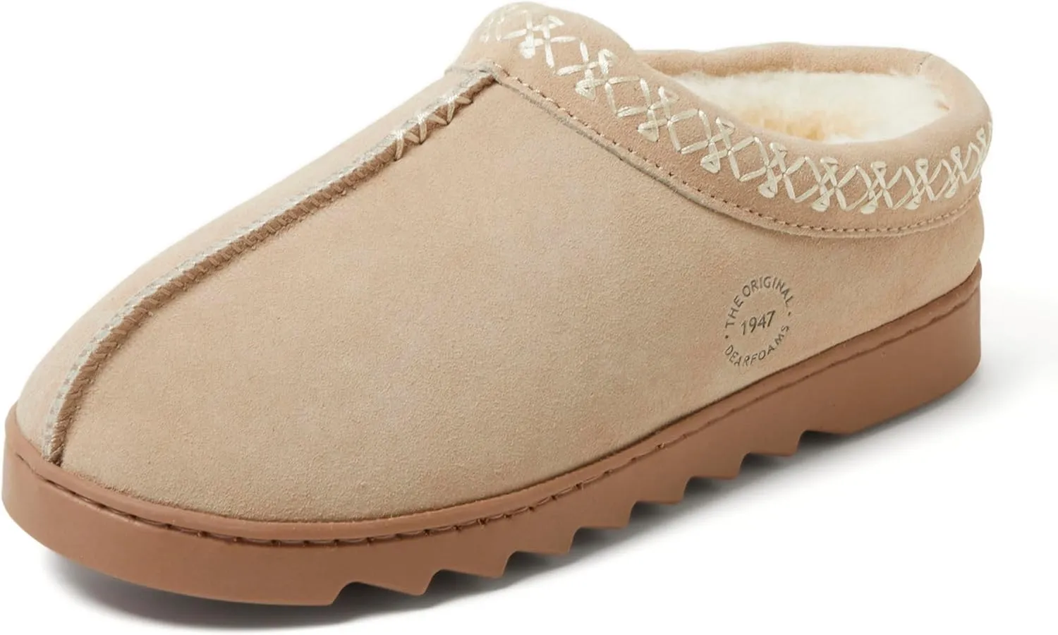 Dearfoams Women's Suede Indoor Outdoor Slip on Memory Foam House Doreen Clog Slippers