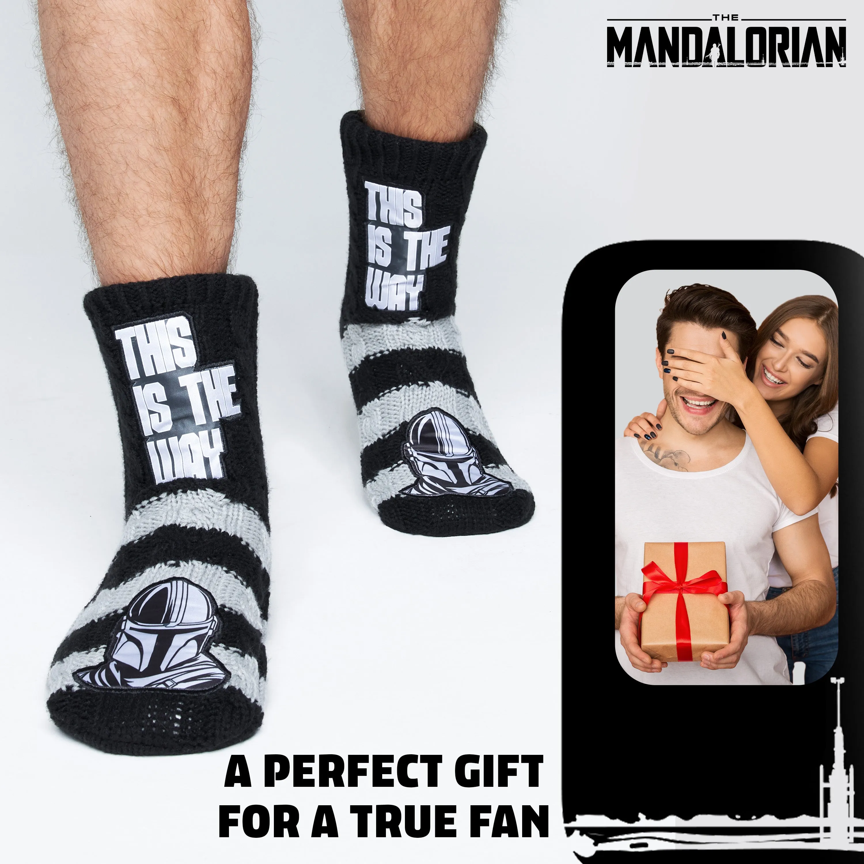 Disney The Mandalorian Fluffy Socks, Baby Yoda Mens Slipper Socks, Warm Knitted Socks