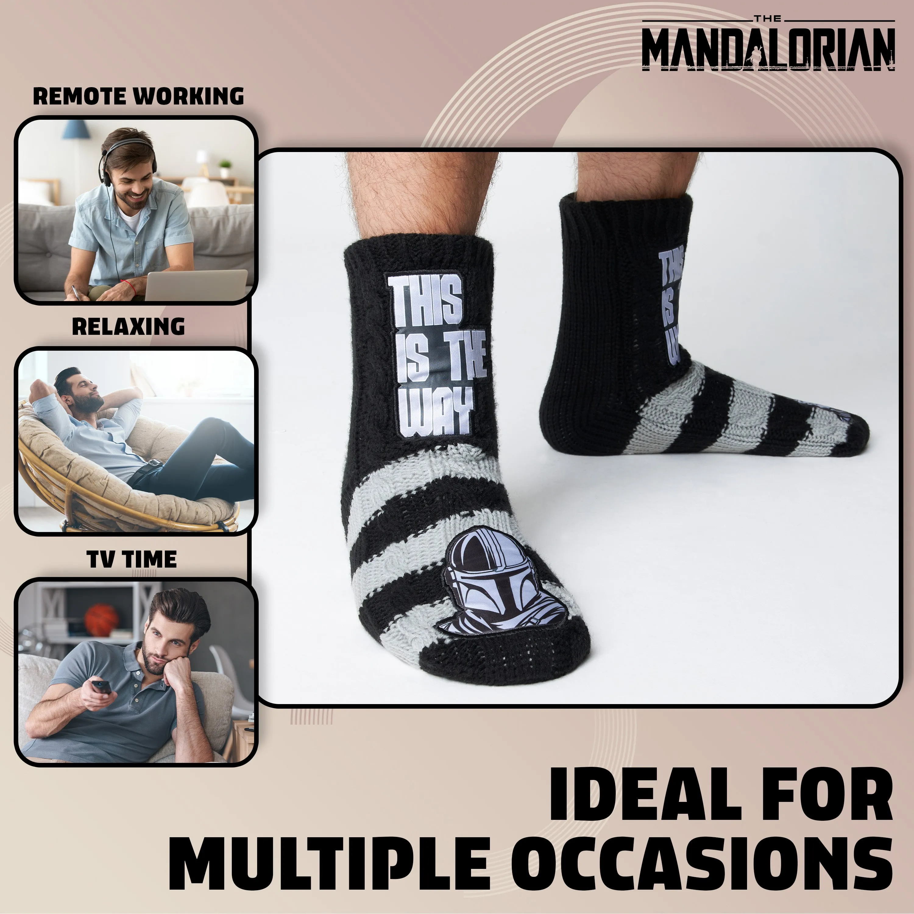 Disney The Mandalorian Fluffy Socks, Baby Yoda Mens Slipper Socks, Warm Knitted Socks