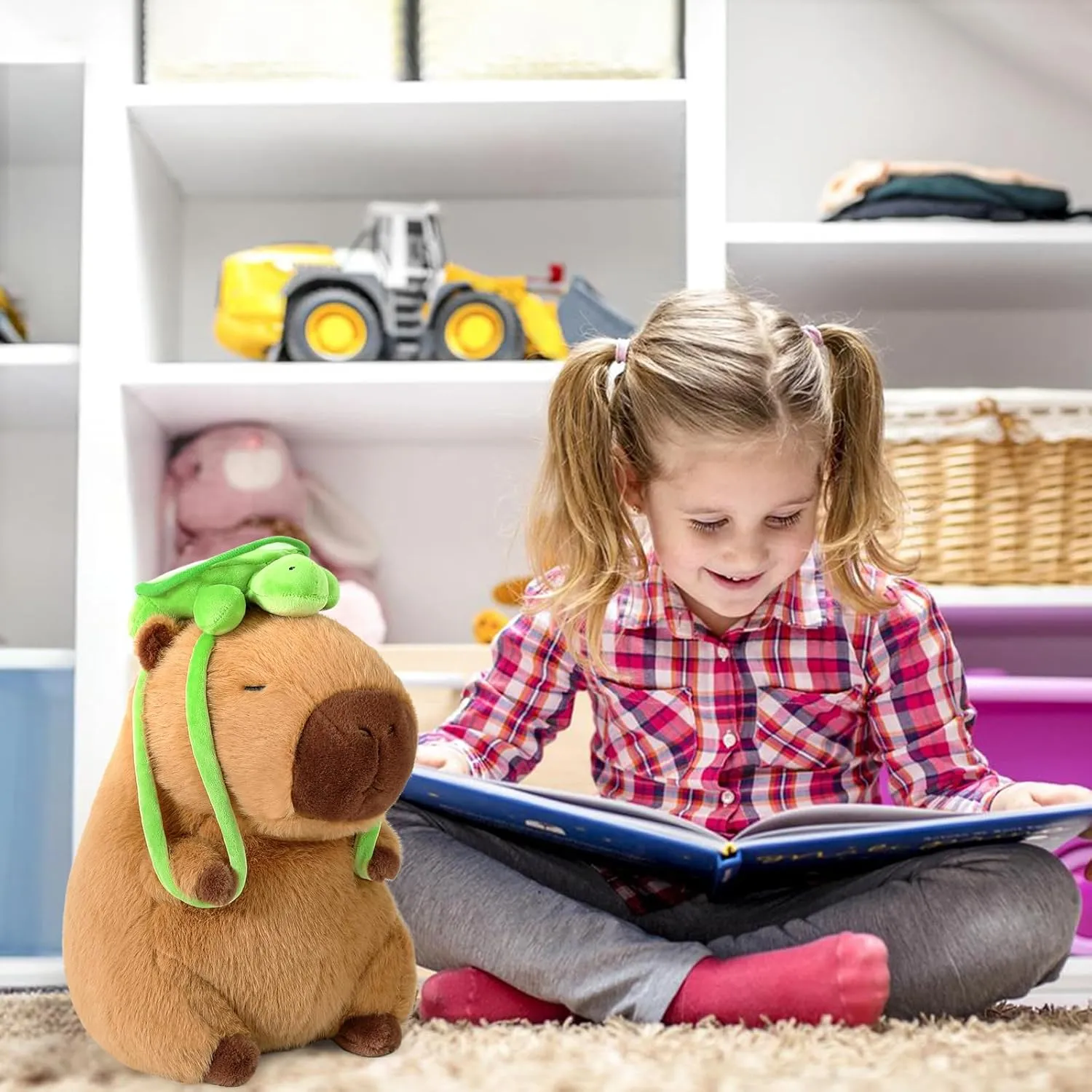 Ditucu Cute Capybara Plush with Turtle Backpack Soft Capibara Stuffed Animal Plushies Toys Hugging Gifts for Kids Brown 17 inch