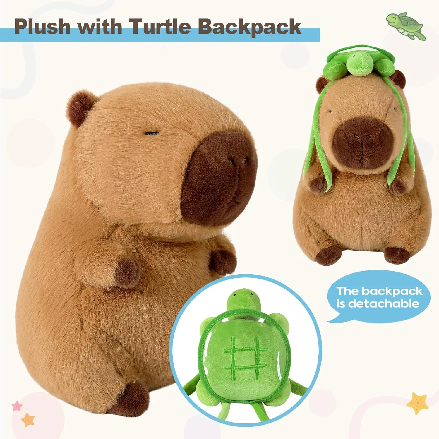 Ditucu Cute Capybara Plush with Turtle Backpack Soft Capibara Stuffed Animal Plushies Toys Hugging Gifts for Kids Brown 17 inch