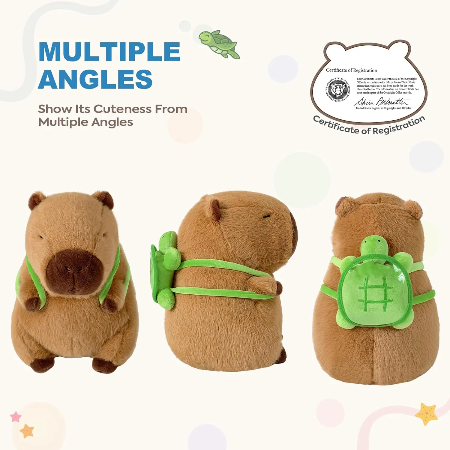 Ditucu Cute Capybara Plush with Turtle Backpack Soft Capibara Stuffed Animal Plushies Toys Hugging Gifts for Kids Brown 17 inch
