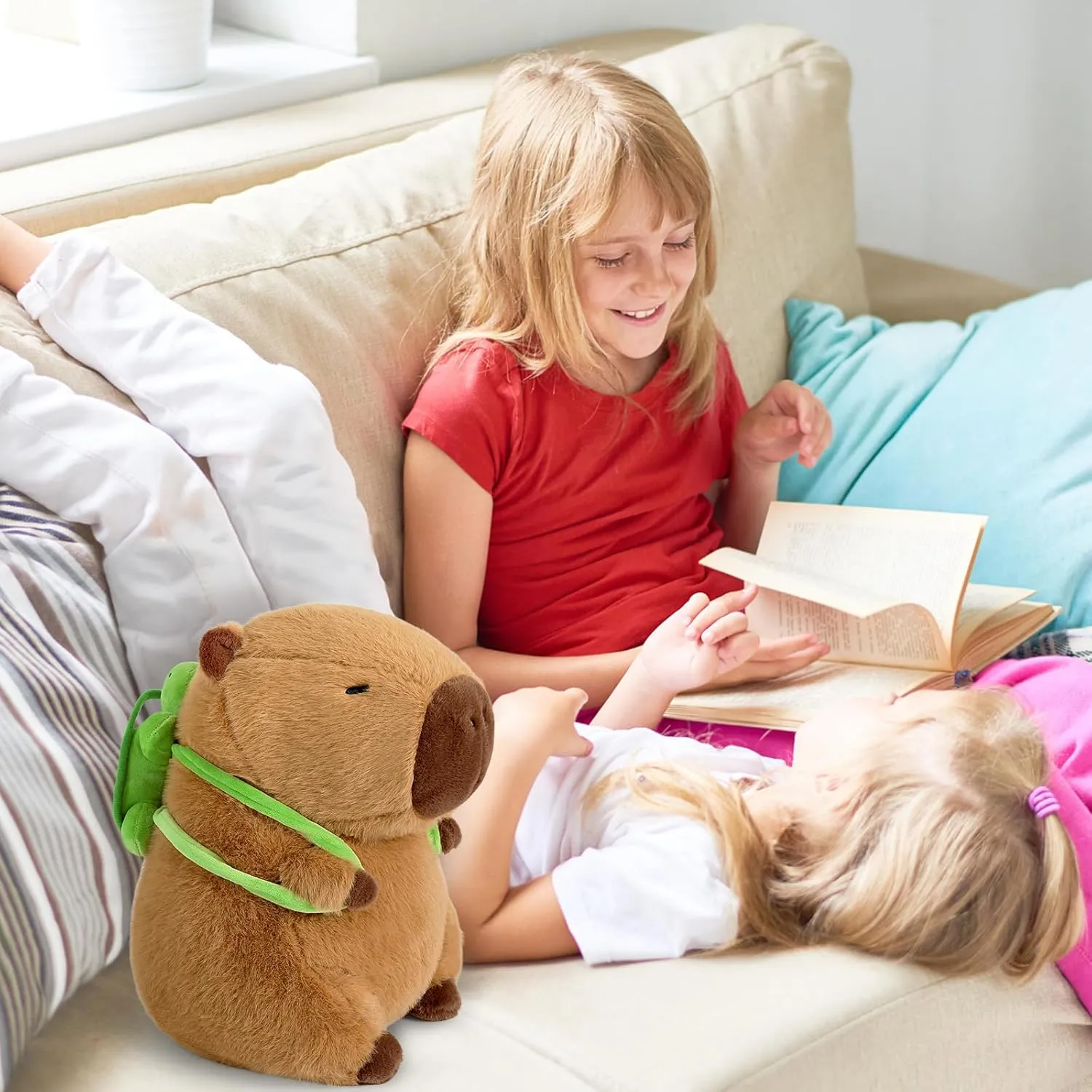 Ditucu Cute Capybara Plush with Turtle Backpack Soft Capibara Stuffed Animal Plushies Toys Hugging Gifts for Kids Brown 17 inch