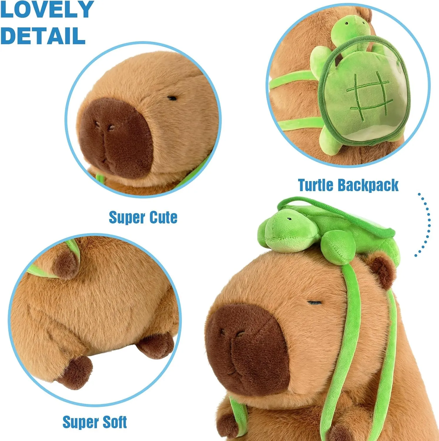 Ditucu Cute Capybara Plush with Turtle Backpack Soft Capibara Stuffed Animal Plushies Toys Hugging Gifts for Kids Brown 17 inch