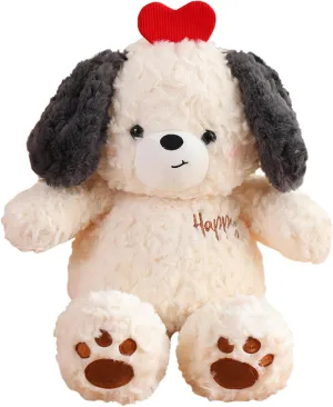 Ditucu Loving Dog Stuffed Animal with Red Heart Soft Cute Puppy Plush Toys for Sweet Gifts for Kids Girlfriend Off White 9.8 inch