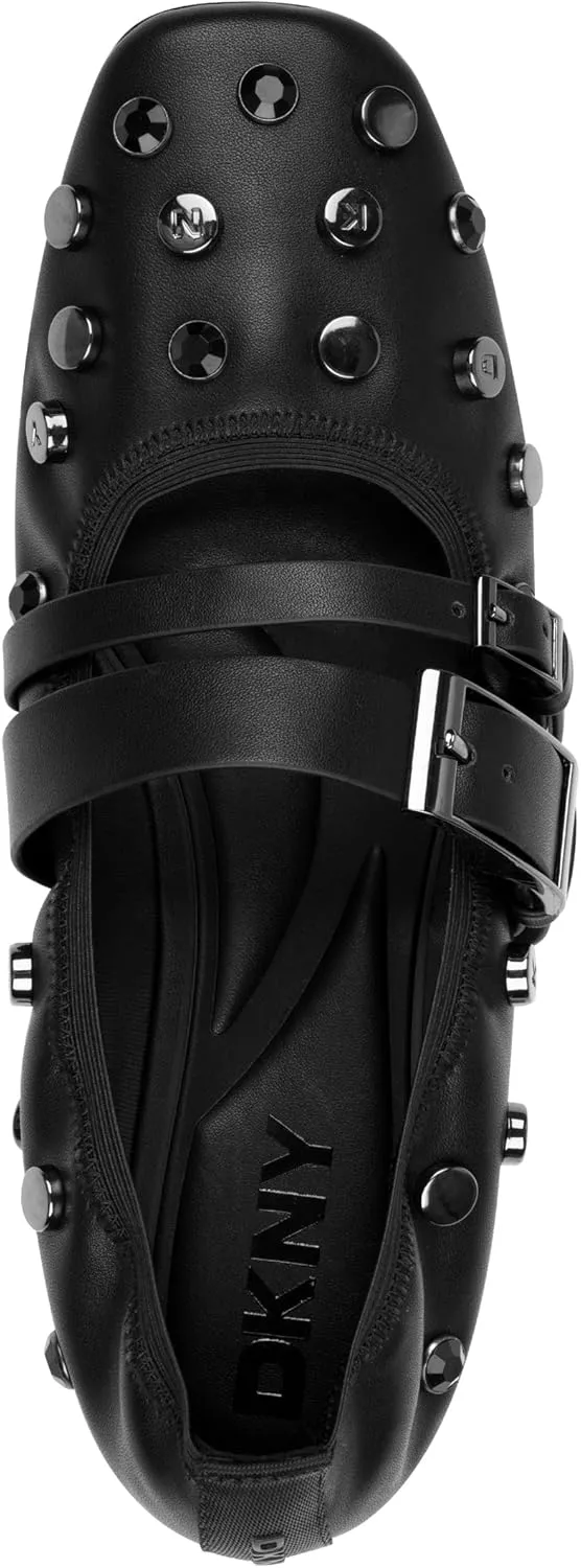 DKNY Women's Davey Studded Ballet Flat with Belt Detail Mule
