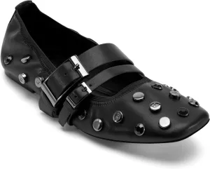 DKNY Women's Davey Studded Ballet Flat with Belt Detail Mule