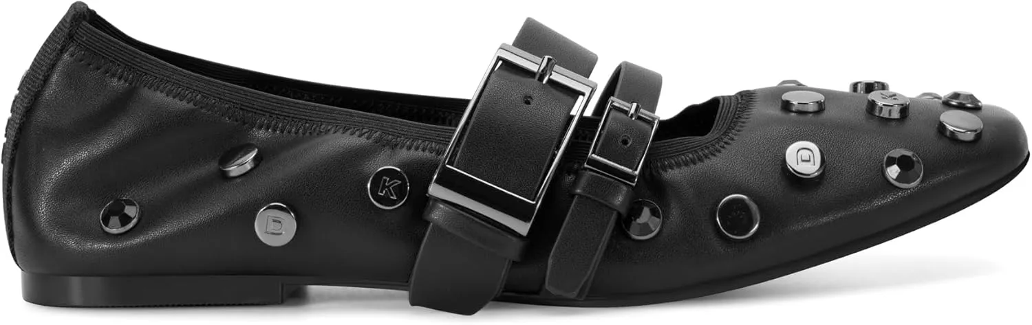 DKNY Women's Davey Studded Ballet Flat with Belt Detail Mule
