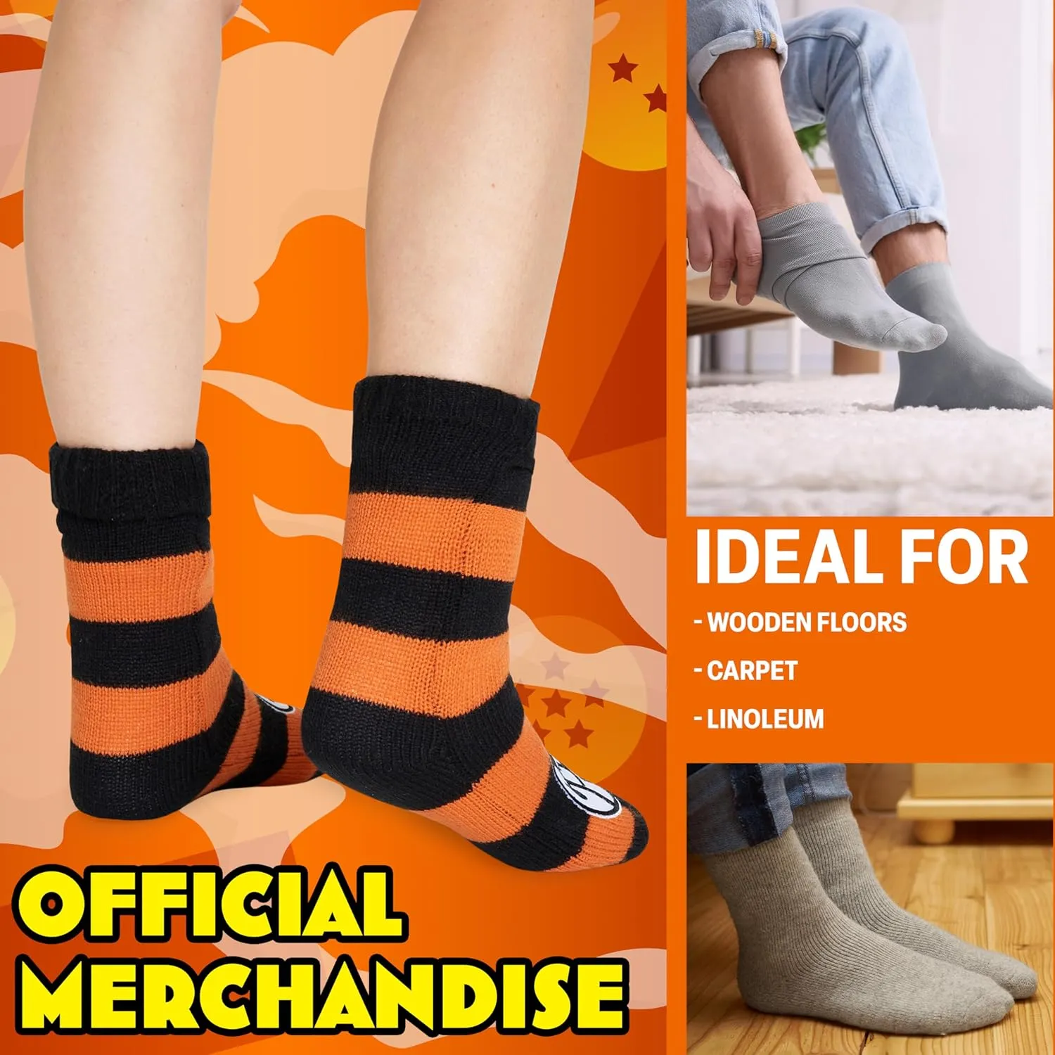 Dragon Ball Z Fluffy Socks for Boys Teenagers Warm Slipper Socks with Sherpa Lining One Size 4-8 Anime Gifts for Boys