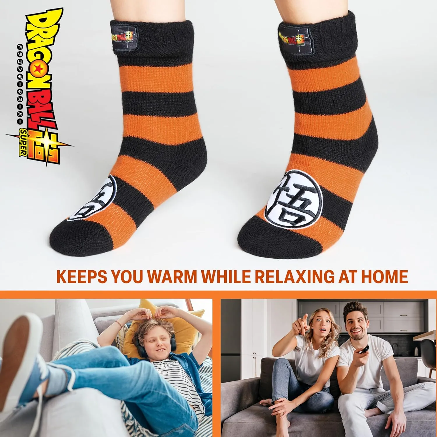 Dragon Ball Z Fluffy Socks for Boys Teenagers Warm Slipper Socks with Sherpa Lining One Size 4-8 Anime Gifts for Boys