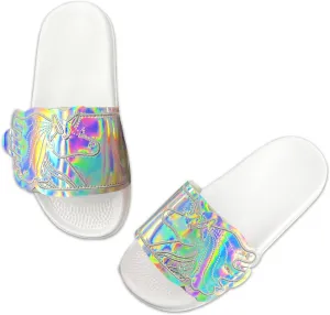 Dream Bridge Girls Sliders Beach Kids Slippers Summer Glitter Sandals Pool Fashion Glitter Shoes Slip On Anti-slip Glossy Rainbow Flip Flops for Boys and Girls Indoor Outdoor,silver,10 UK Child