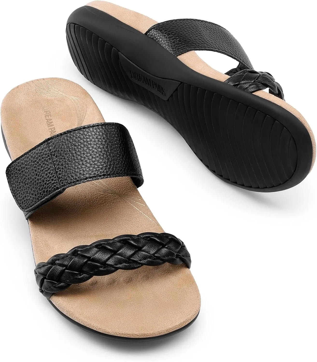 DREAM PAIRS Women's Arch Support Slides Flat Sandals Soft Cushion Slippers With Adjustable Straps