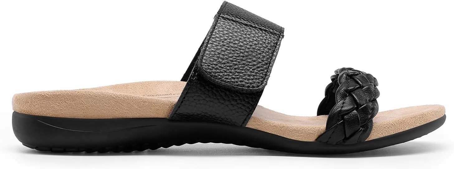 DREAM PAIRS Women's Arch Support Slides Flat Sandals Soft Cushion Slippers With Adjustable Straps