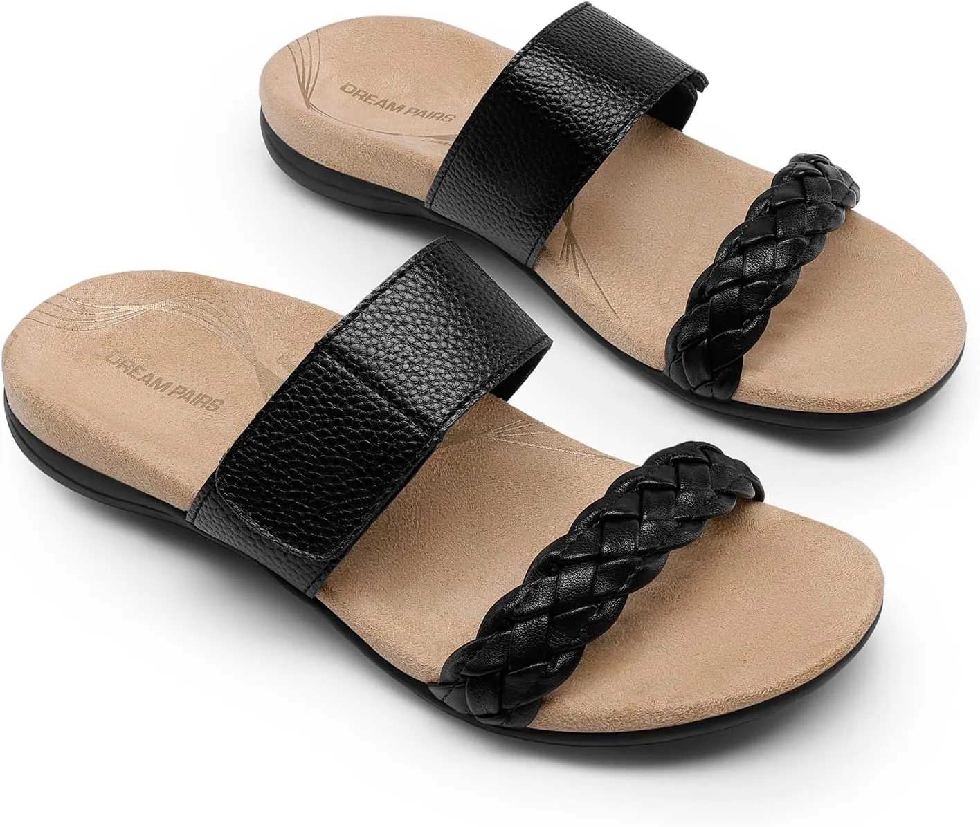 DREAM PAIRS Women's Arch Support Slides Flat Sandals Soft Cushion Slippers With Adjustable Straps