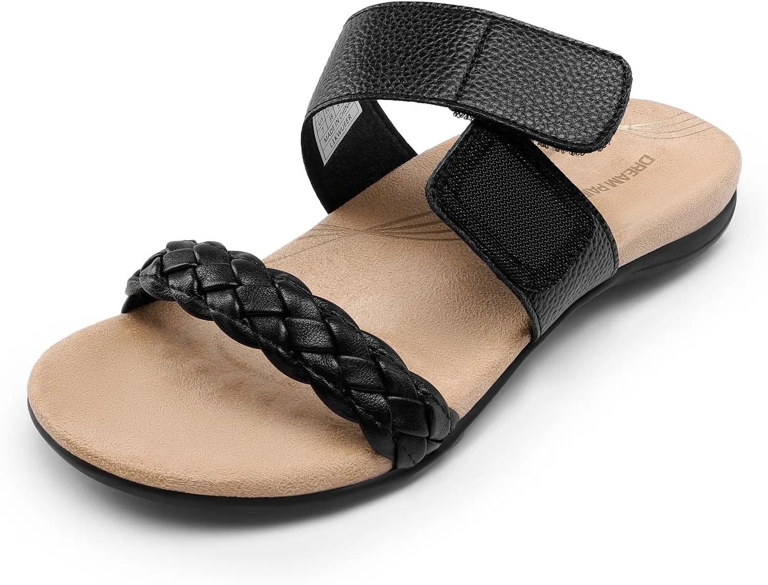 DREAM PAIRS Women's Arch Support Slides Flat Sandals Soft Cushion Slippers With Adjustable Straps
