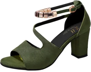 Dress Shoes for Women Open Toe Suede Sandals Summer Chunky Heels Block Heel Office Sandals Ankle Strap Work Shoes