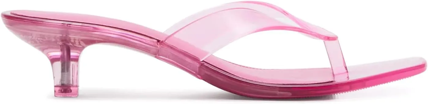 Dsevht Jelly Kitten Heel Sandals for Women Clear Square Toe Flip Flop Thong Mule Heeled Summer Beach Slip On Slide Shoes