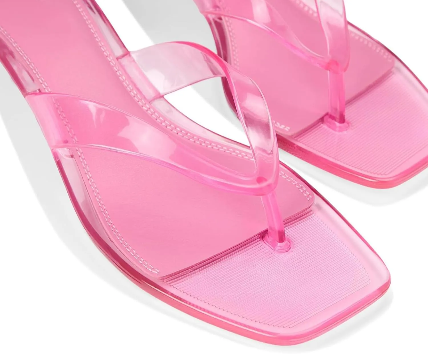 Dsevht Jelly Kitten Heel Sandals for Women Clear Square Toe Flip Flop Thong Mule Heeled Summer Beach Slip On Slide Shoes