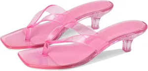 Dsevht Jelly Kitten Heel Sandals for Women Clear Square Toe Flip Flop Thong Mule Heeled Summer Beach Slip On Slide Shoes