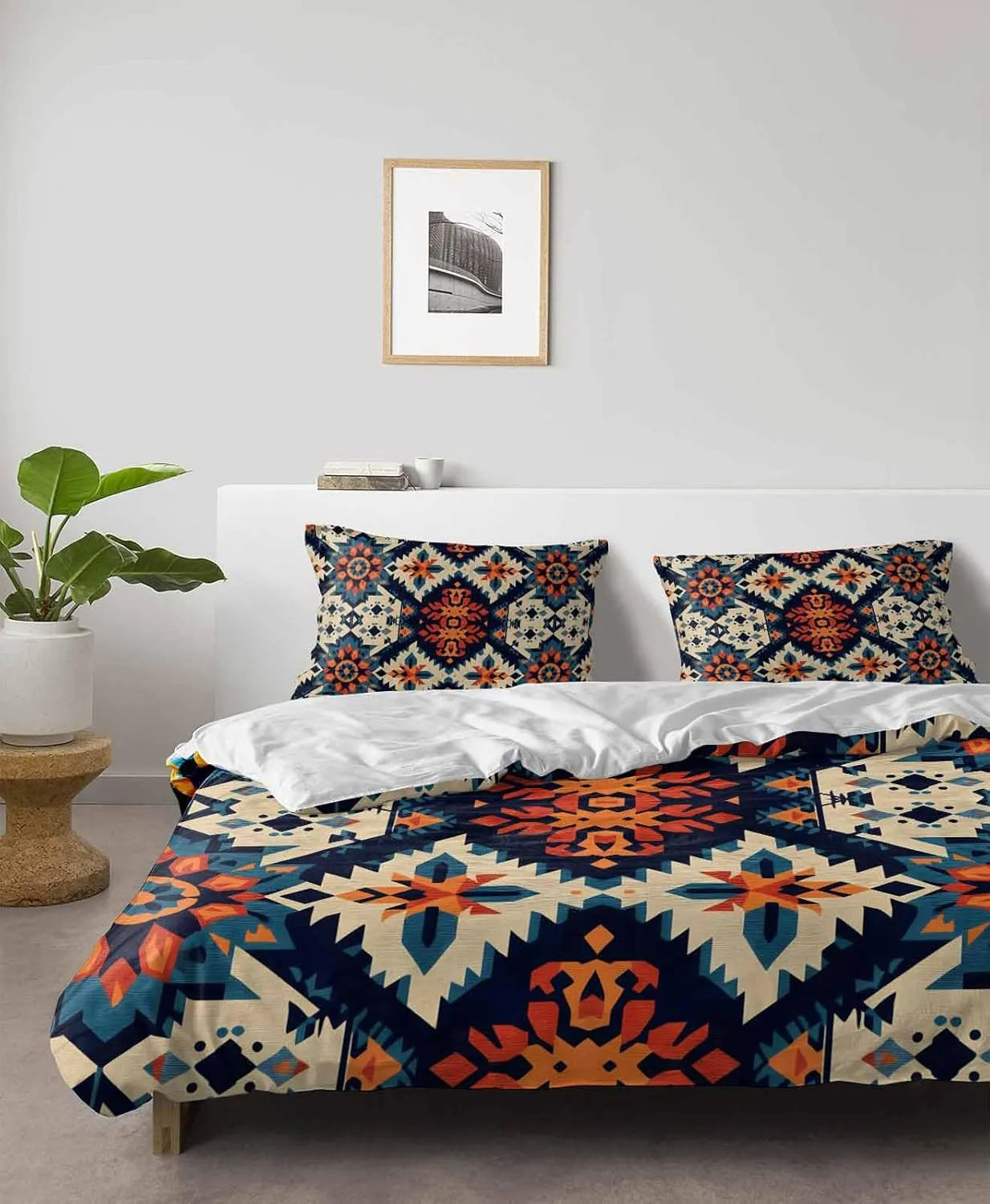 Duvet Cover Set-4 Pieces Cal King Bedding Sets Tribal Native American Indian Geometric ,Ultra Soft Microfiber Comforter Cover with Pillow Shams Bed Flat Sheet for Bedroom Decor Exotic Stripe Line