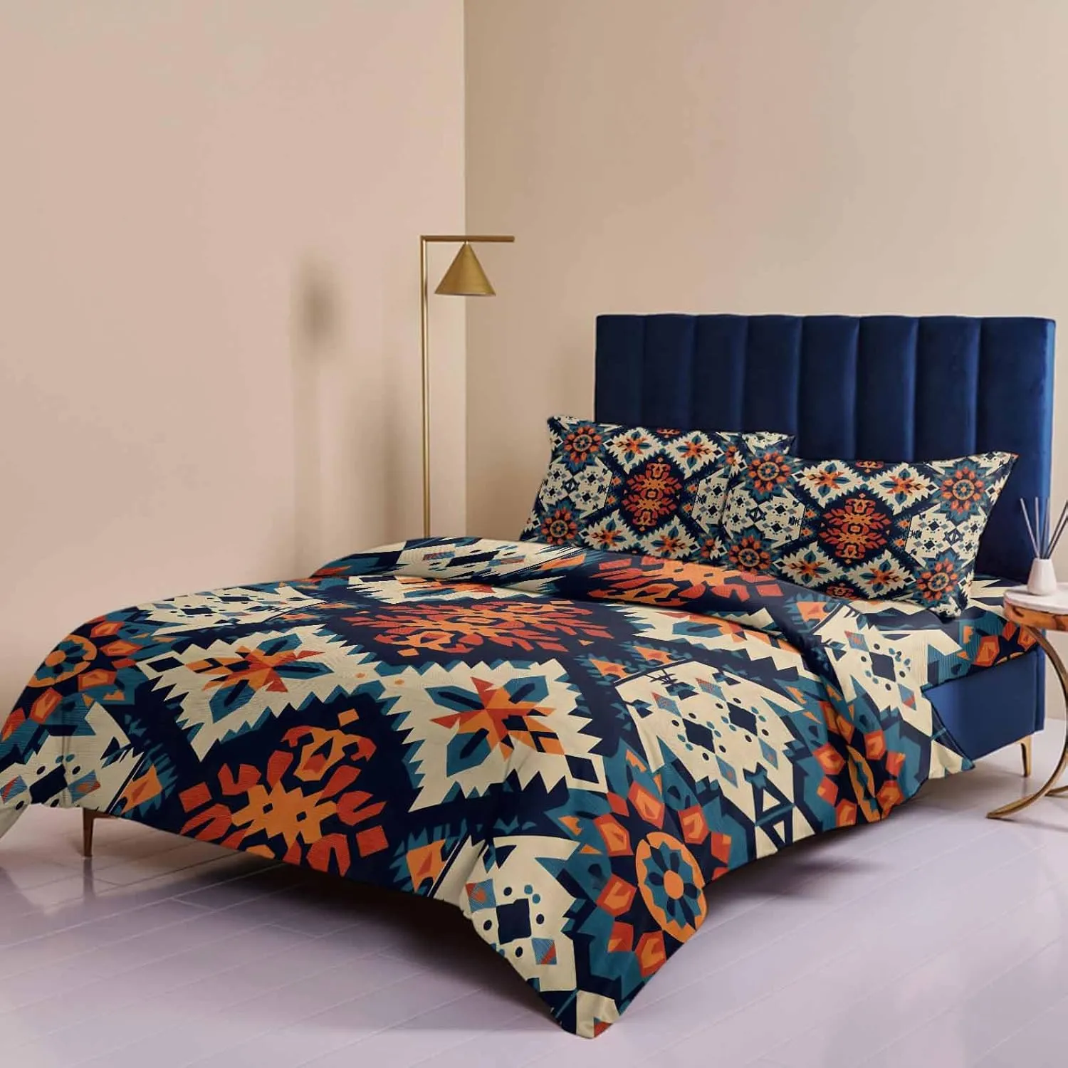 Duvet Cover Set-4 Pieces Cal King Bedding Sets Tribal Native American Indian Geometric ,Ultra Soft Microfiber Comforter Cover with Pillow Shams Bed Flat Sheet for Bedroom Decor Exotic Stripe Line