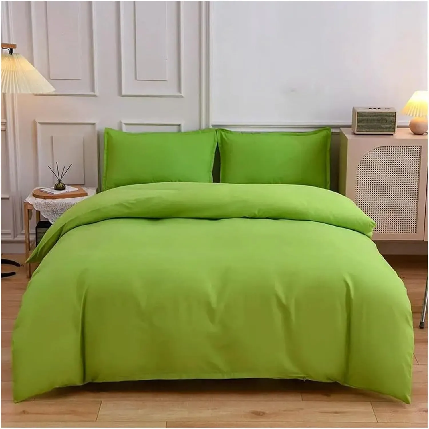 Duvet Cover Set Green Reversible Bedding Set with Duvet Cover Sheet Pillowcase 4 Piece Home Textile Products,Easy Care (B Twin)