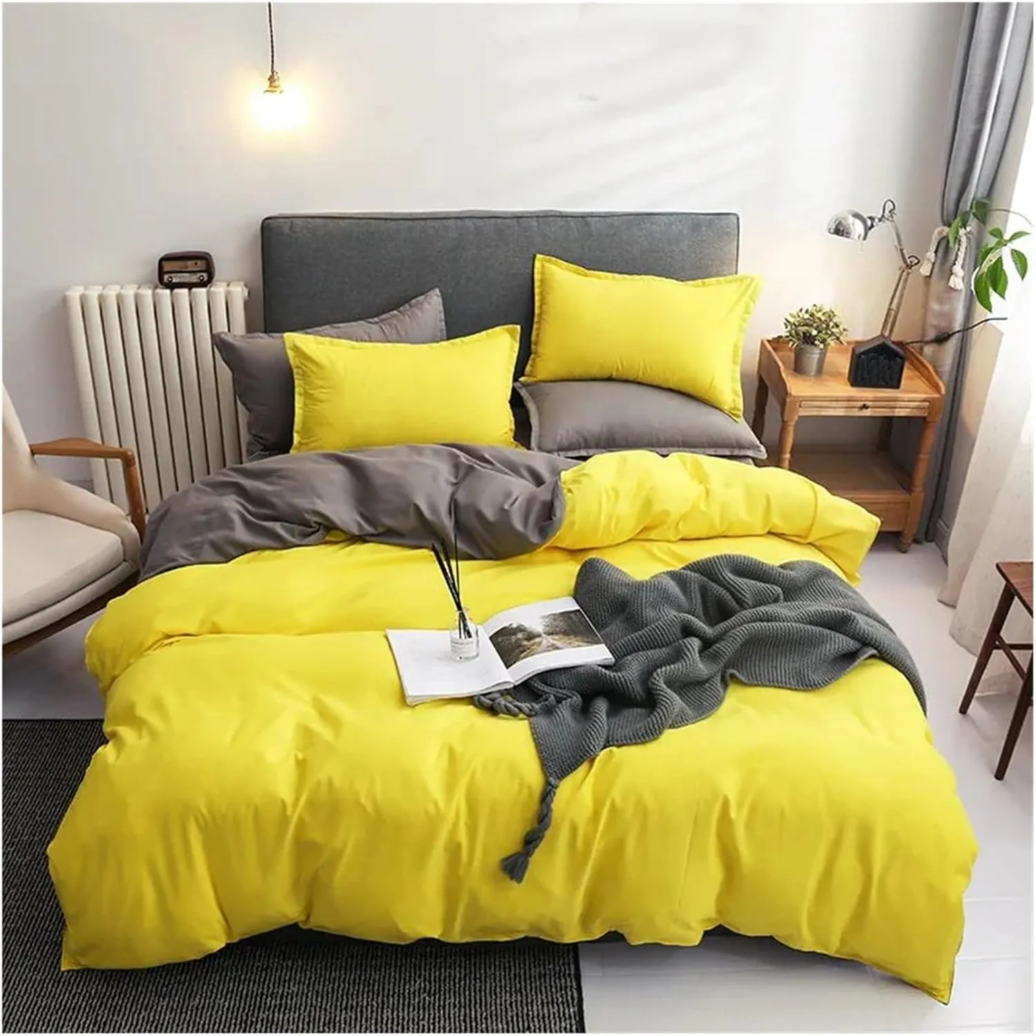 Duvet Cover Set Green Reversible Bedding Set with Duvet Cover Sheet Pillowcase 4 Piece Home Textile Products,Easy Care (B Twin)