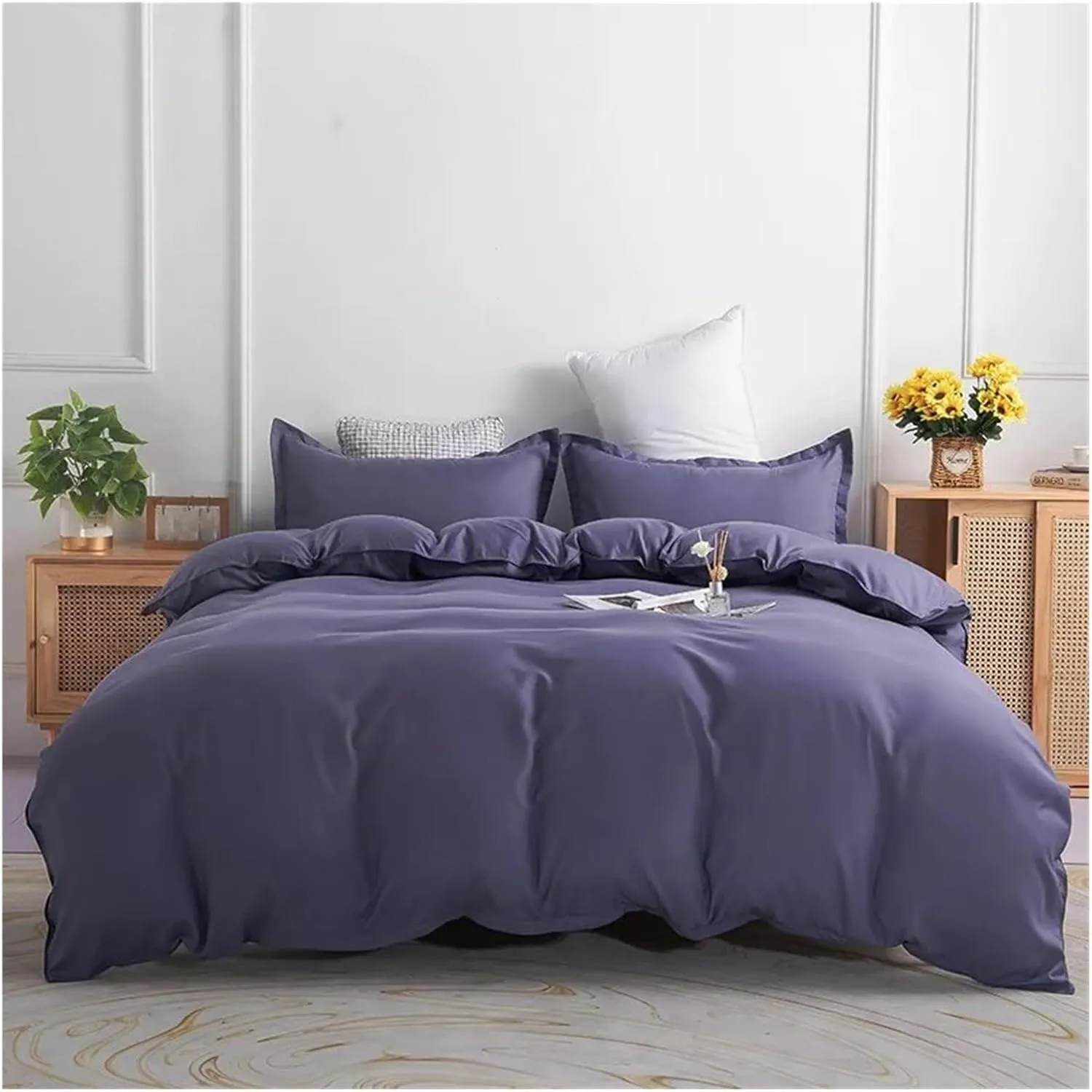 Duvet Cover Set Green Reversible Bedding Set with Duvet Cover Sheet Pillowcase 4 Piece Home Textile Products,Easy Care (B Twin)