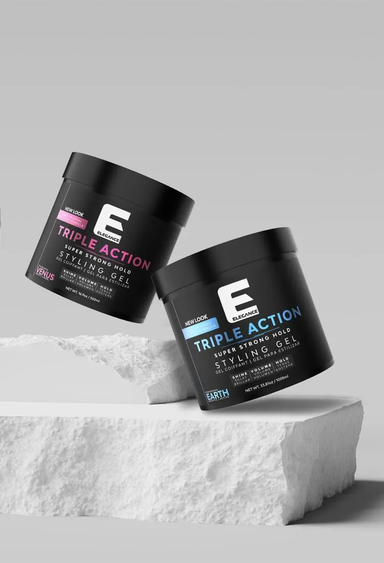E Elegance Earth Fragrance Triple Action Hair Gel for Men And Women - Super Strong Hold, Extreme Volume, And Long Lasting Shine - Flake Free And Refreshing Fragrance - All Hair Types, 33.8 oz