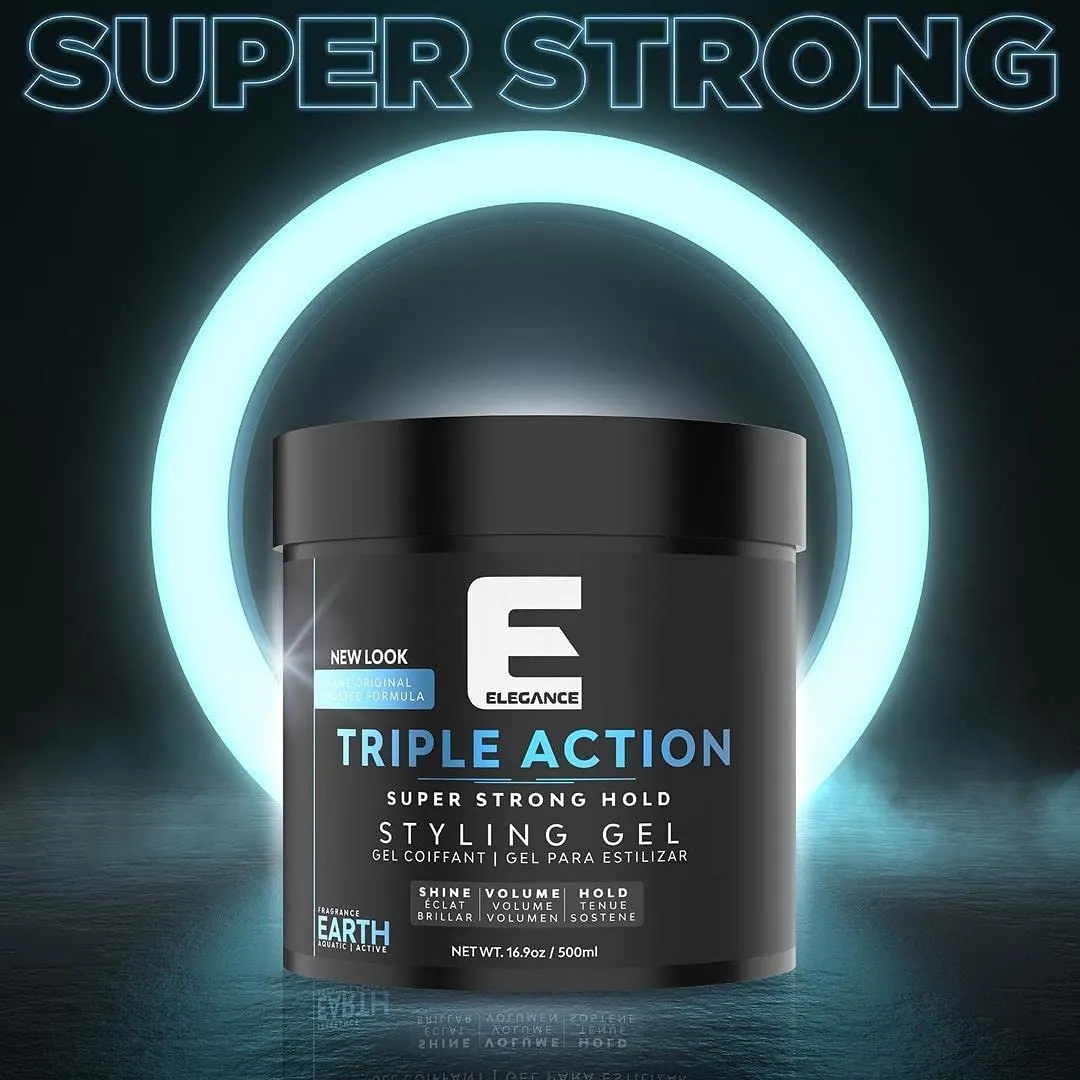 E Elegance Earth Fragrance Triple Action Hair Gel for Men And Women - Super Strong Hold, Extreme Volume, And Long Lasting Shine - Flake Free And Refreshing Fragrance - All Hair Types, 33.8 oz