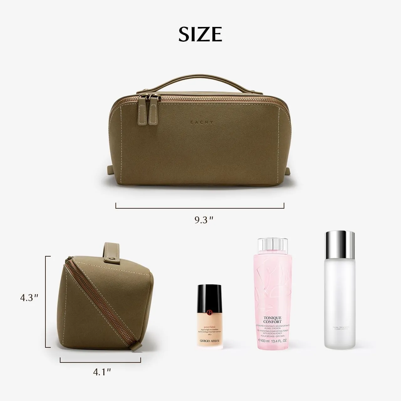 EACHY Makeup Bag, Large Capacity Cosmetic Bags for Women, Portable 180° Wide-Open Flat Toiletry Bag Travel Makeup Bag with Divider and Handle