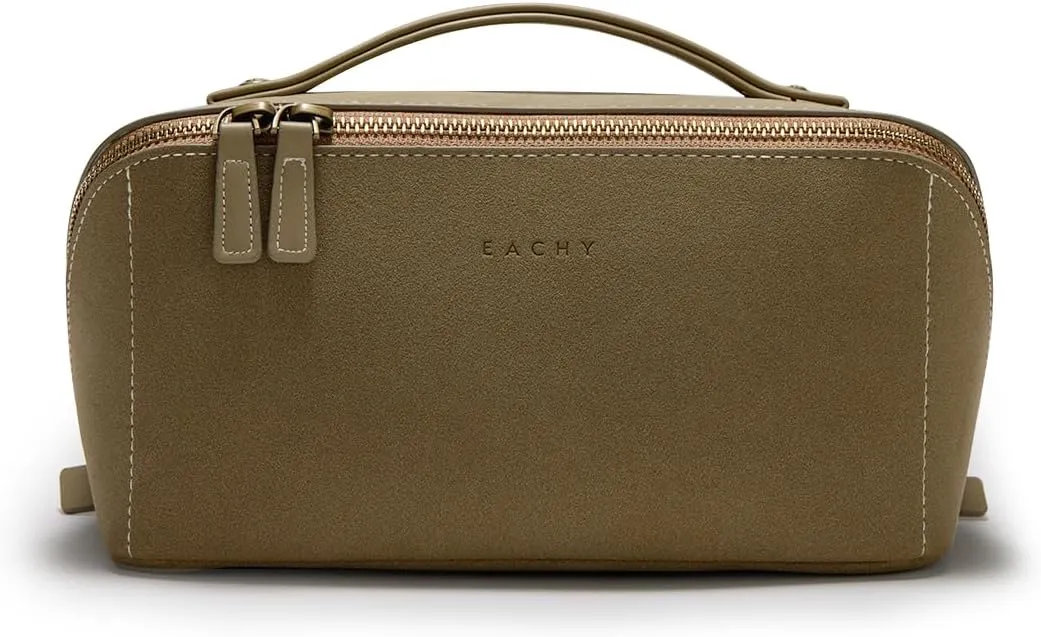 EACHY Makeup Bag, Large Capacity Cosmetic Bags for Women, Portable 180° Wide-Open Flat Toiletry Bag Travel Makeup Bag with Divider and Handle