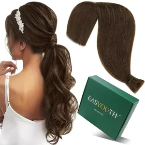 Easyouth Brown Pony Tails Hair Extensions Human Hair Straight Ponytail Extension Human Hair Chocolate Brown Wrap Around Ponytail Extension Remy Hair #4 14Inch 70g
