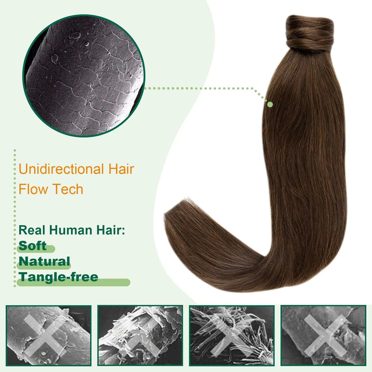 Easyouth Brown Pony Tails Hair Extensions Human Hair Straight Ponytail Extension Human Hair Chocolate Brown Wrap Around Ponytail Extension Remy Hair #4 14Inch 70g