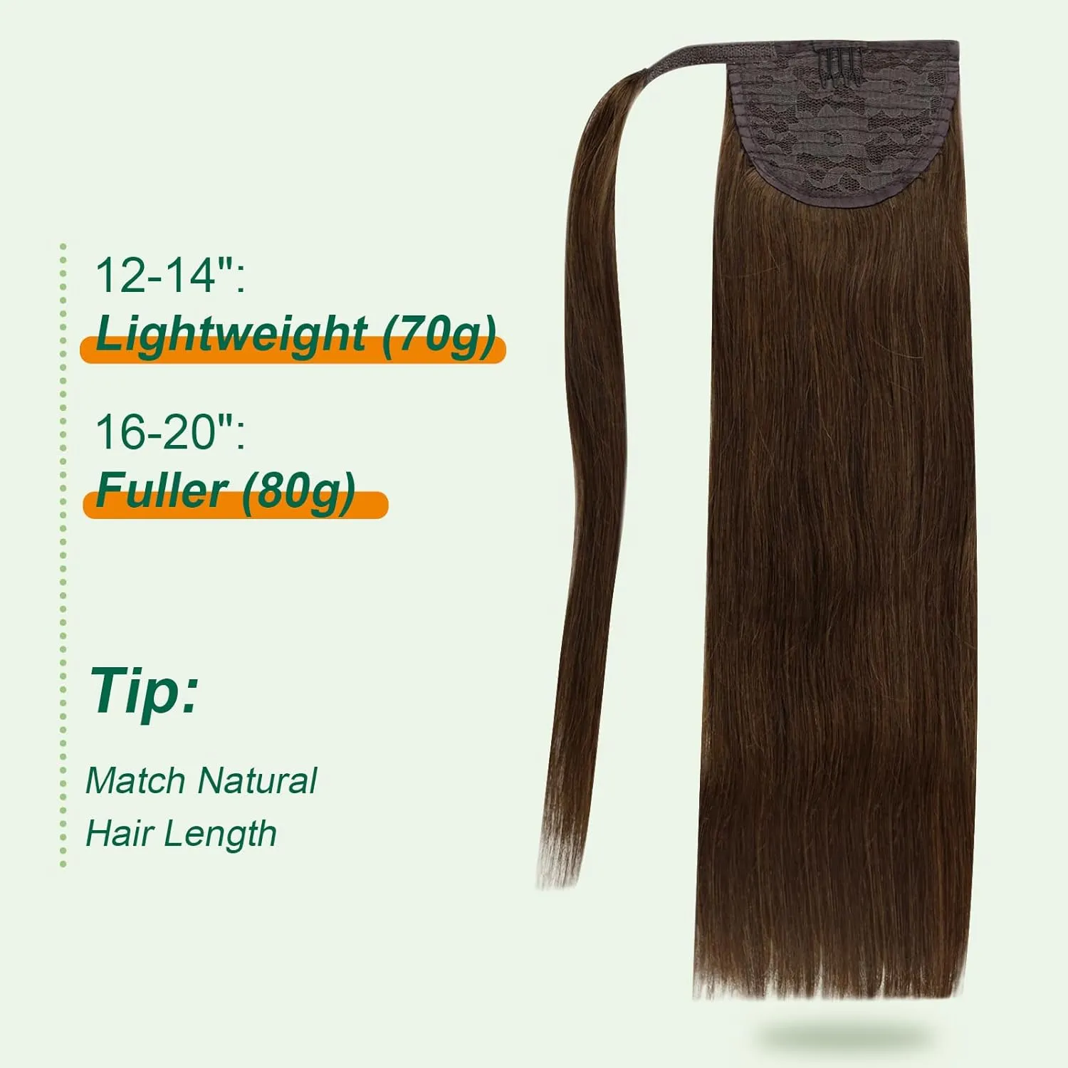 Easyouth Brown Pony Tails Hair Extensions Human Hair Straight Ponytail Extension Human Hair Chocolate Brown Wrap Around Ponytail Extension Remy Hair #4 14Inch 70g