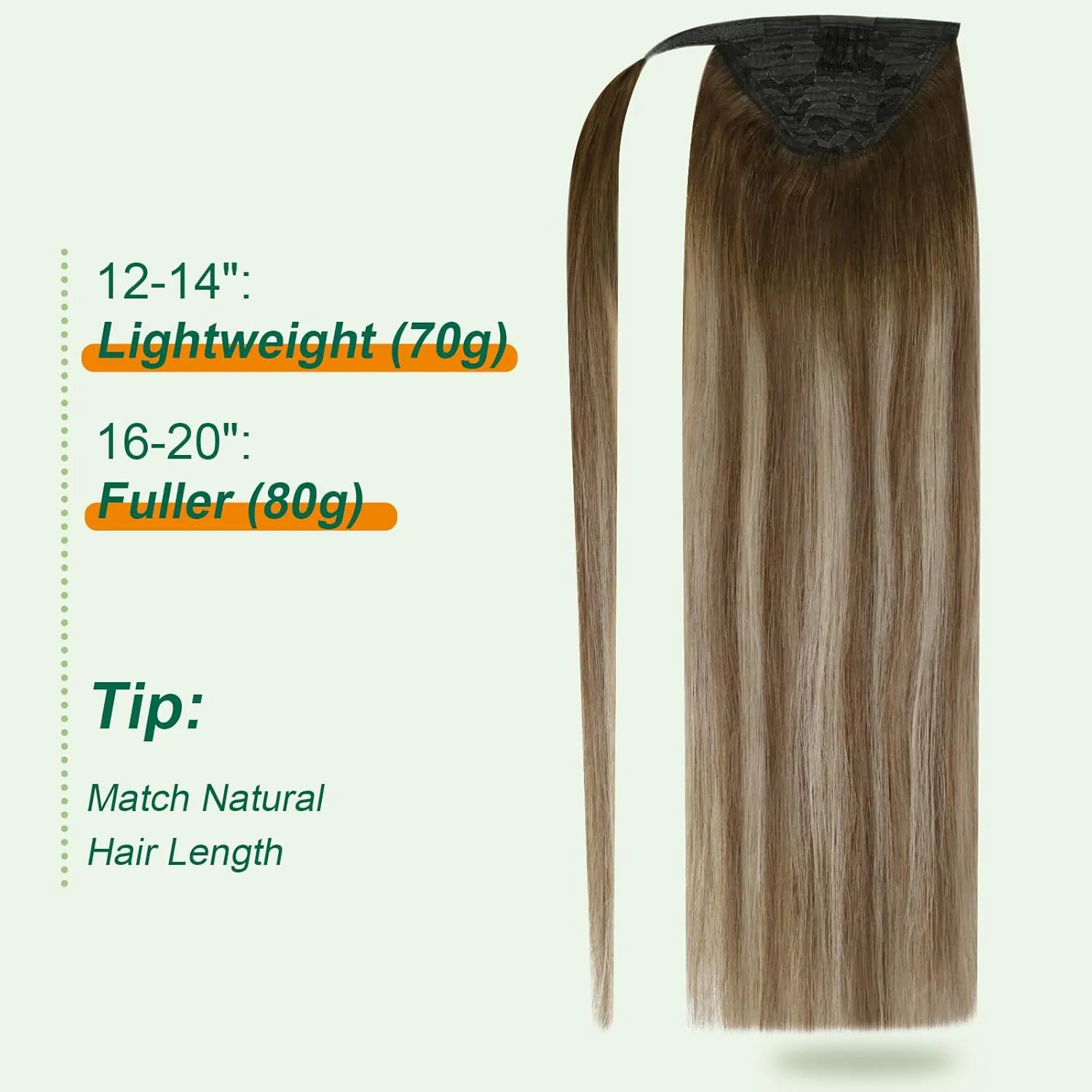 Easyouth Human Hair Ombre Ponytail Extension 14Inch 70g Clip-In Wavy Walnut Brown Ombre Blonde