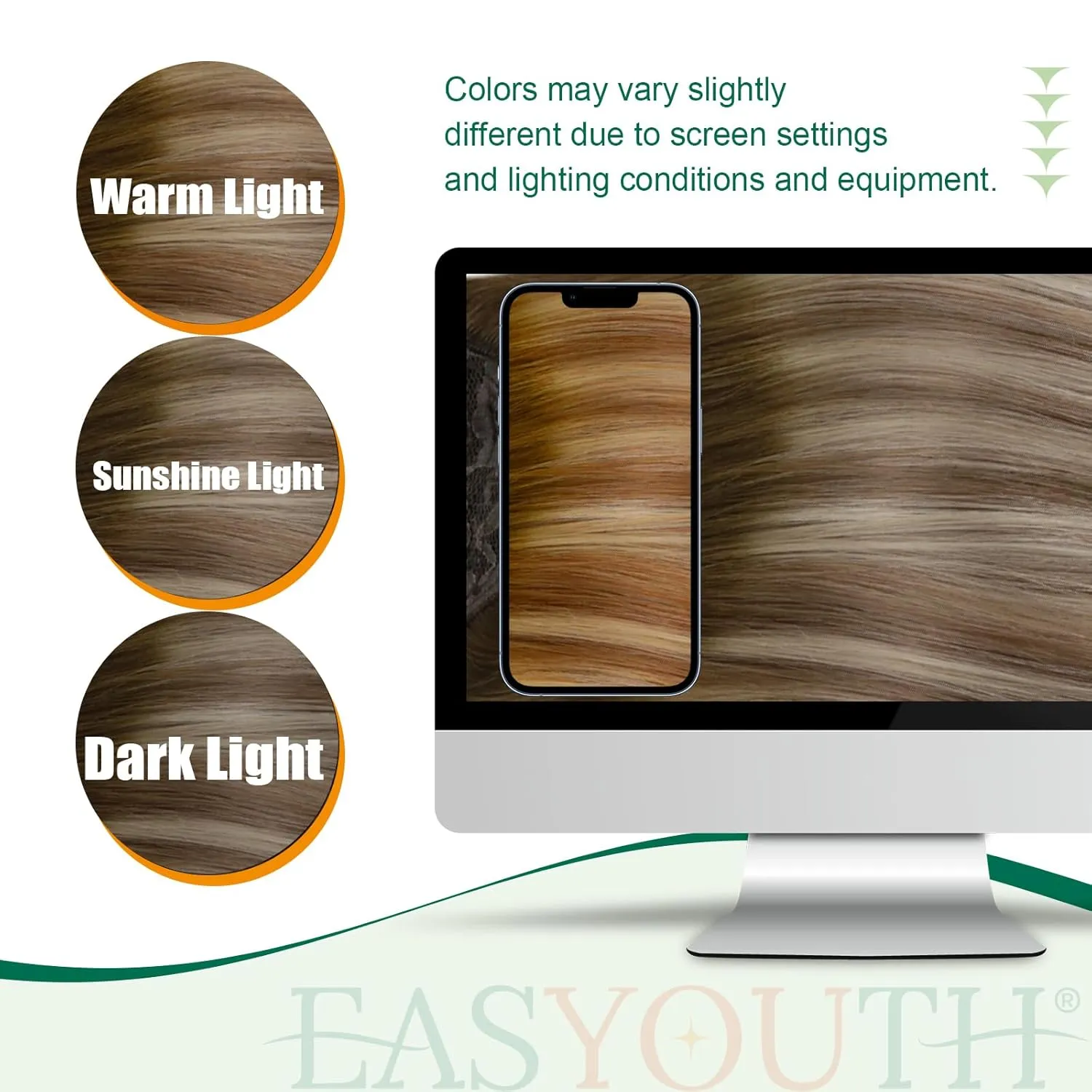 Easyouth Human Hair Ombre Ponytail Extension 14Inch 70g Clip-In Wavy Walnut Brown Ombre Blonde