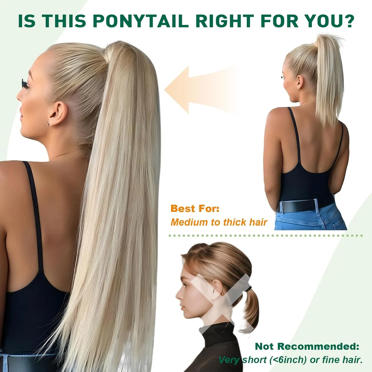 Easyouth Pony Tails Hair Extensions Human Hair Softness Ponytail Extension Human Hair Golden Blonde Highlighted Light Blonde Ponytail Hair Extensions for Thinning Hair 14Inch 70g