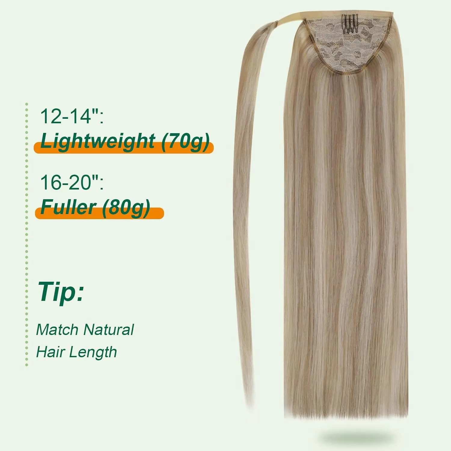 Easyouth Pony Tails Hair Extensions Human Hair Softness Ponytail Extension Human Hair Golden Blonde Highlighted Light Blonde Ponytail Hair Extensions for Thinning Hair 14Inch 70g
