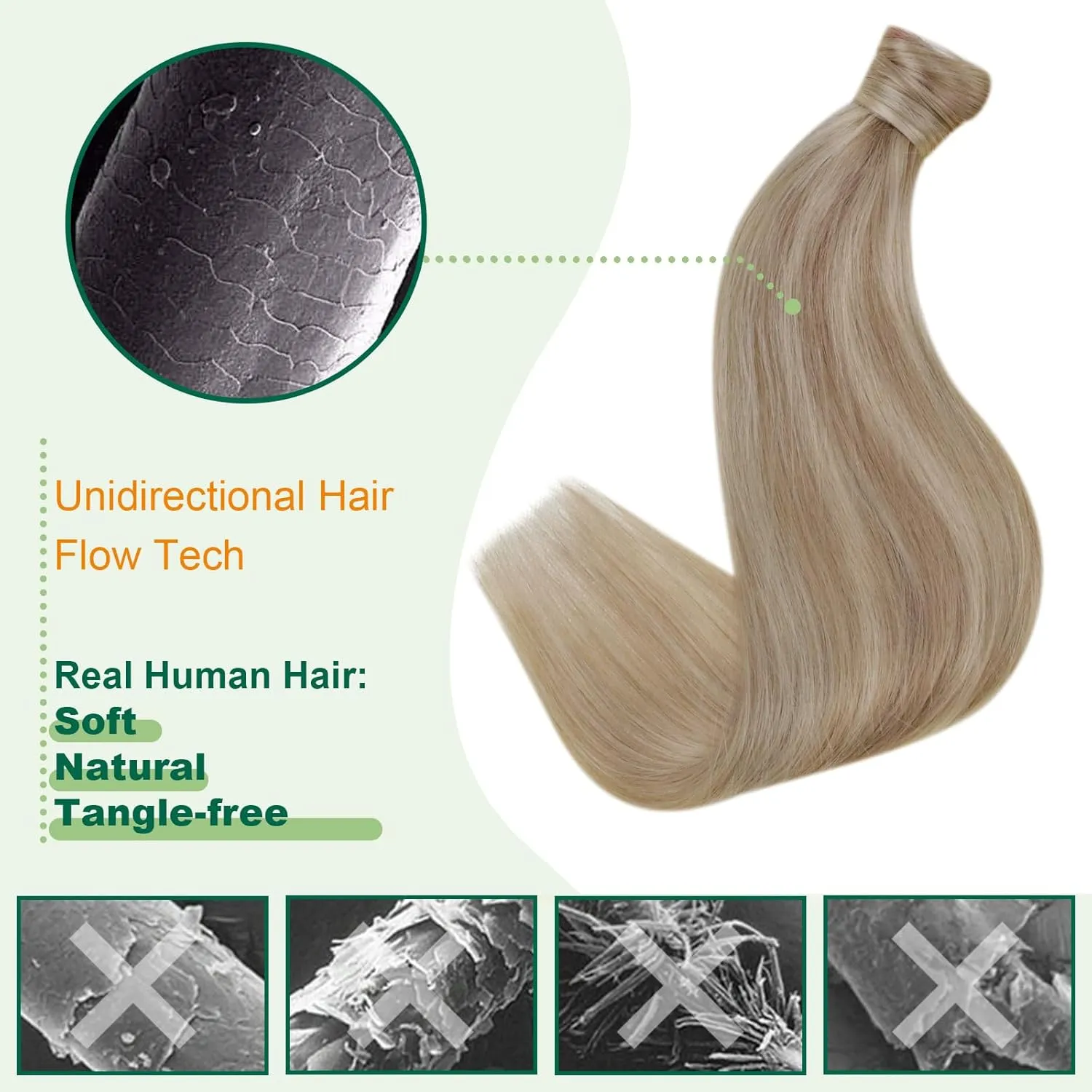 Easyouth Pony Tails Hair Extensions Human Hair Softness Ponytail Extension Human Hair Golden Blonde Highlighted Light Blonde Ponytail Hair Extensions for Thinning Hair 14Inch 70g