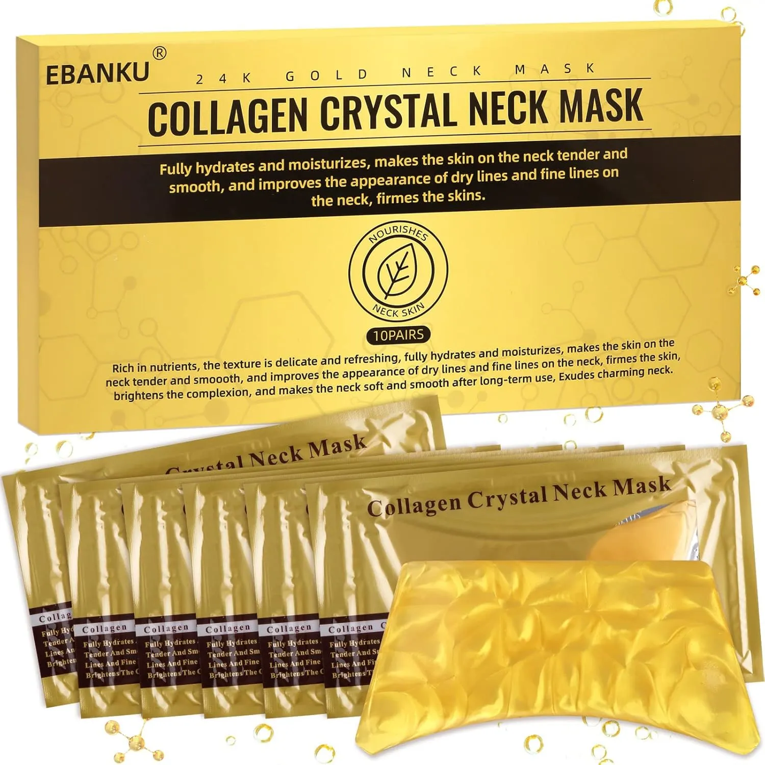 EBANKU 10 PCS Neck Mask Gold Collagen Crystal Neck Mask Gel Neck Wrinkle Pads Lifting Neck Mask for Neck Care Moisturizing
