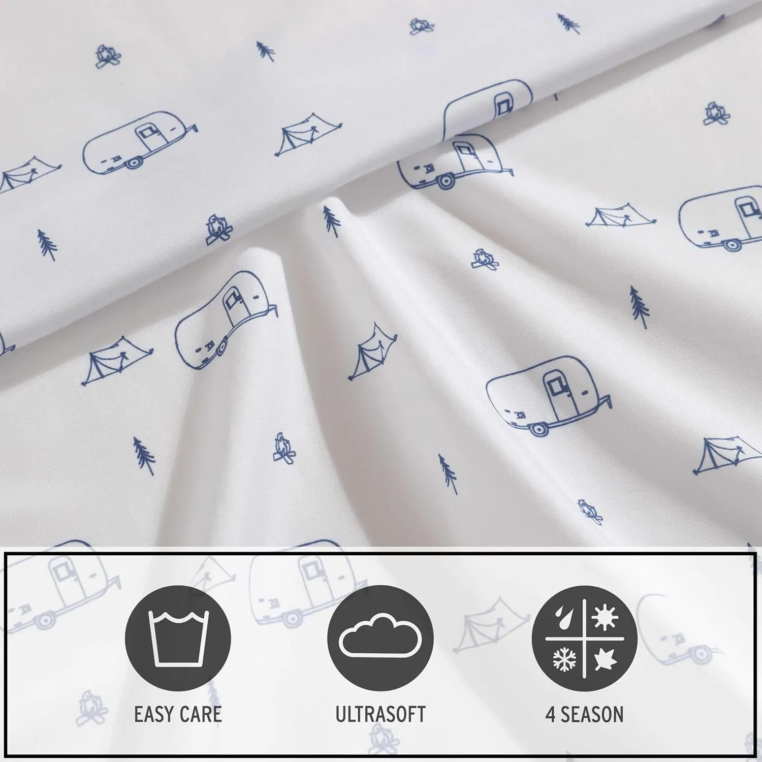 Eddie Bauer Kids - Full Sheets, Stain-Resistant Toddler Bedding with Matching Sham(s), Super Soft, Ideal Boy Room Essentials (Travel Trailer Blue, Full)