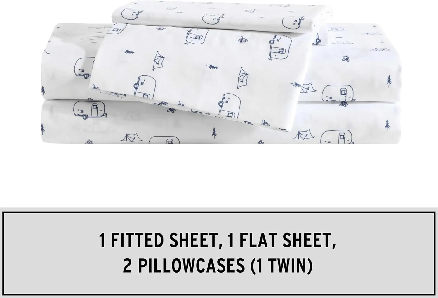 Eddie Bauer Kids - Full Sheets, Stain-Resistant Toddler Bedding with Matching Sham(s), Super Soft, Ideal Boy Room Essentials (Travel Trailer Blue, Full)
