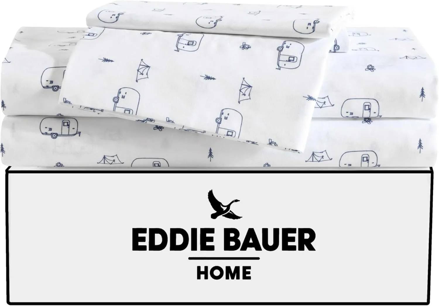 Eddie Bauer Kids - Full Sheets, Stain-Resistant Toddler Bedding with Matching Sham(s), Super Soft, Ideal Boy Room Essentials (Travel Trailer Blue, Full)
